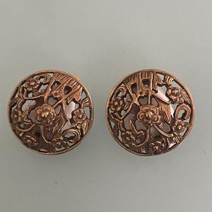 Bronze Tone Filigree Clip On Earrings
